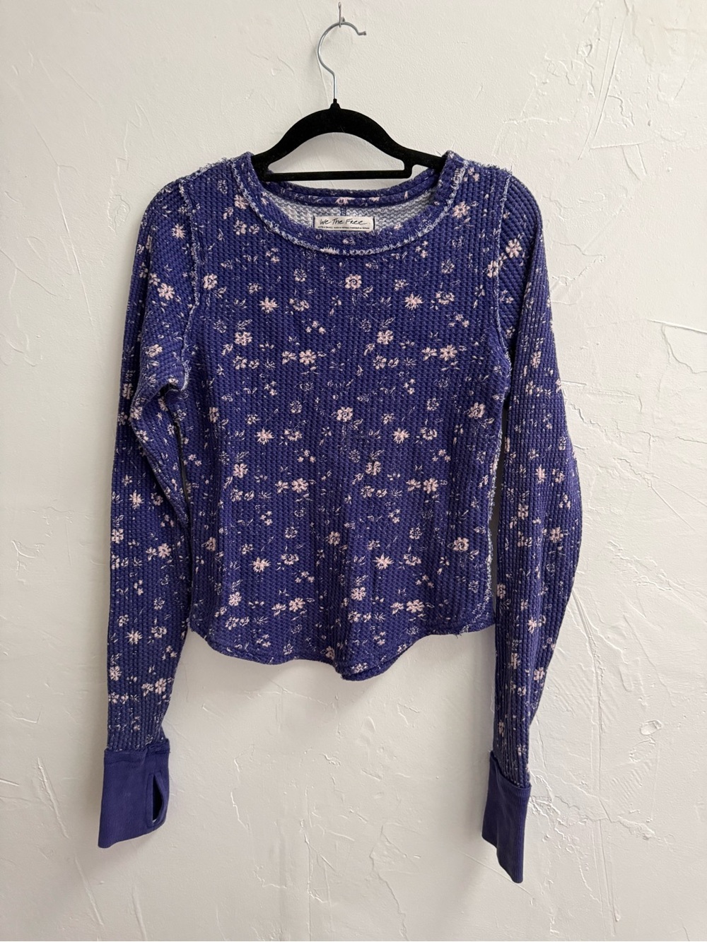 We The Free Purple Floral Waffle-Knit Long Sleeve Tee